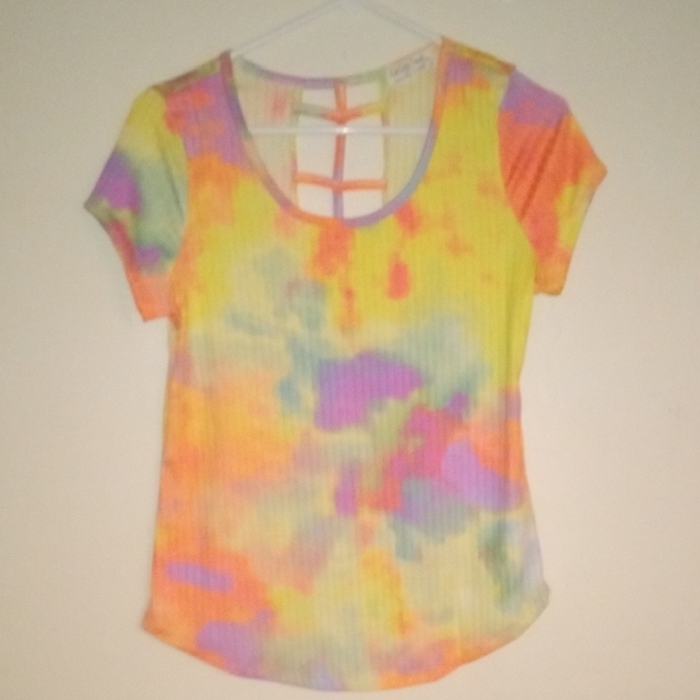 Full Circle Trends Women's Short Sleeve Tie-Dye Scoop Neck Open Back Designs XL